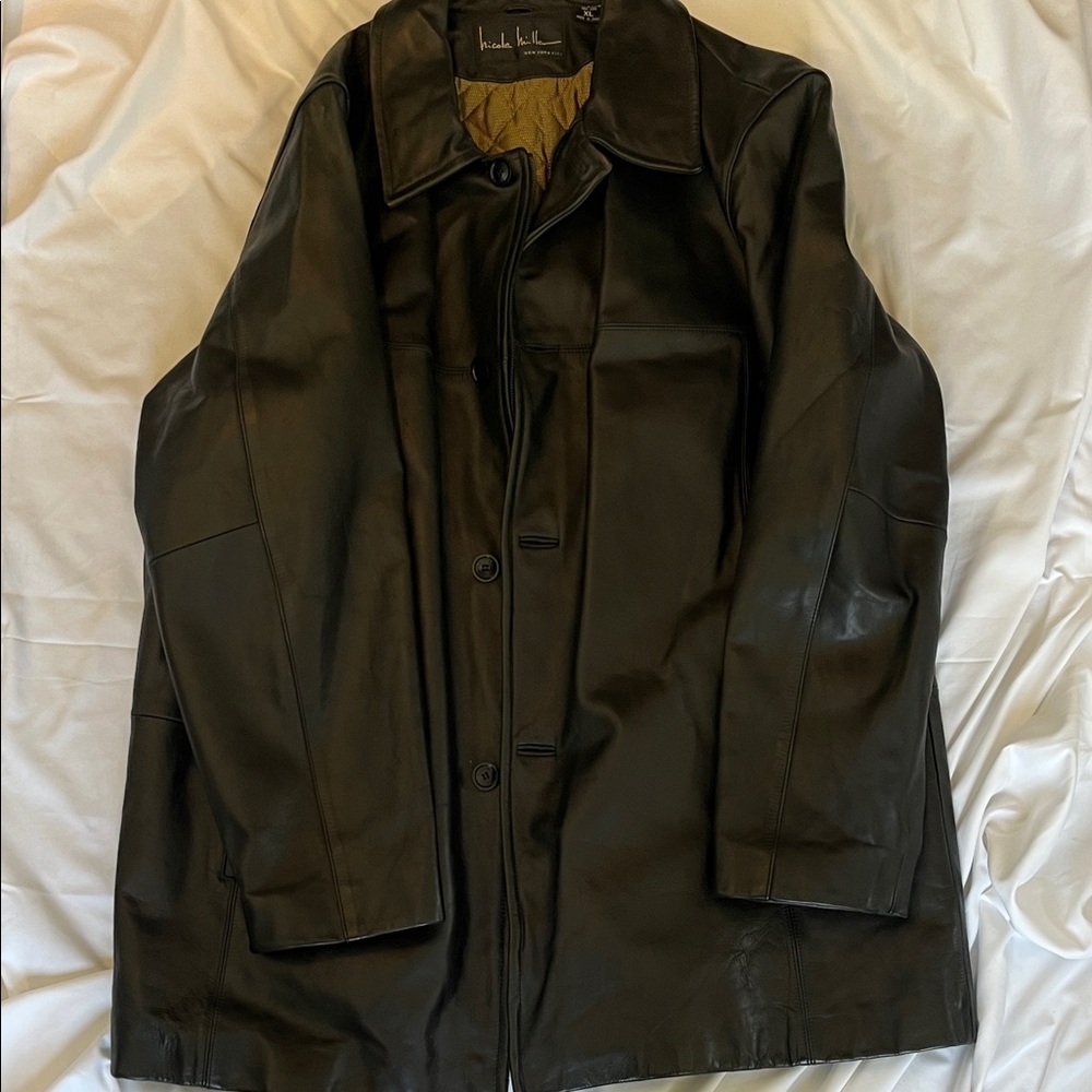 Nicole Miller Men's Black XL Leather Trench Coat